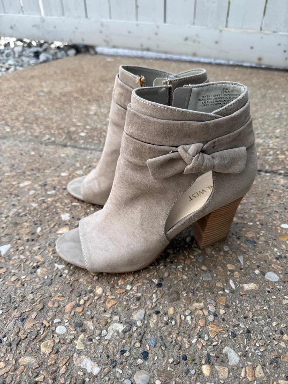 Nine West Taupe Suede Peep-Toe Ankle Booties with Knot